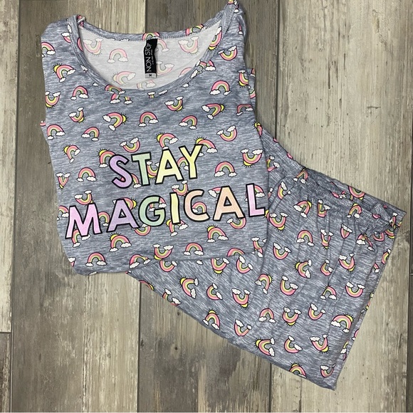 NEW Comfy Pijama Set Medium Gray and Rainbow - Picture 1 of 3